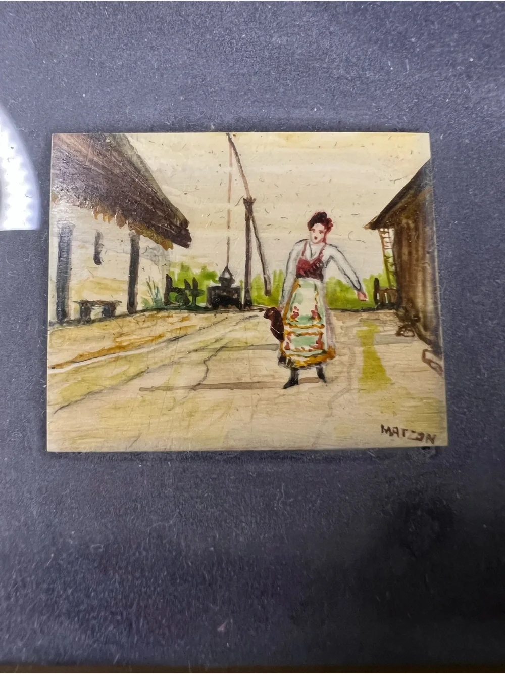 Miniature Hand Painted Asian Art Framed Set of 2 Signed 3x4 Vintage